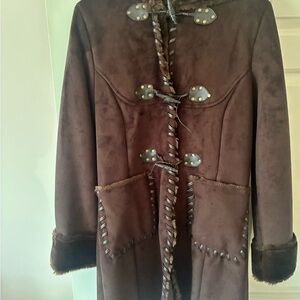 Via Spiga Dark Brown Faux Fur and Suede Coat with Toggle Closures